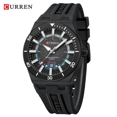 CURREN 8491 New Trendy Fashion Quartz Watch Date Business Casual Wristwatch Silicone Band Waterproof Luminous Hands Men's Watch