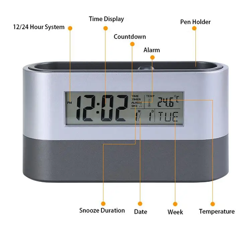 2078-Digital Clock + Pen Holder