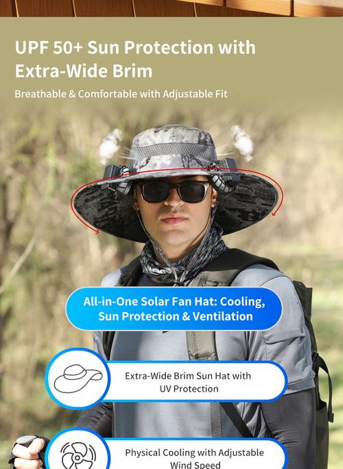 Hot Selling Summer Outdoor Wide Brim Solar Fan Sun Hat for Men and Women - Hiking Sun Protection with USB Charging and Dual Solar Cooling Fan
