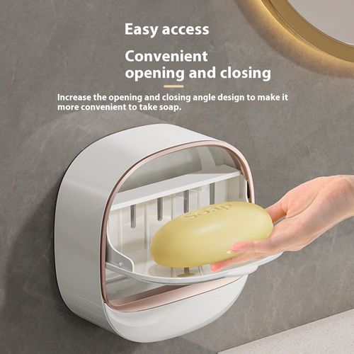 Modern exquisite best-selling wall-mounted soap rack luxury foldable soap storage box with drainage design and adhesive buckle. Buy one get one free, two pieces in total. (Colors are randomly matched)