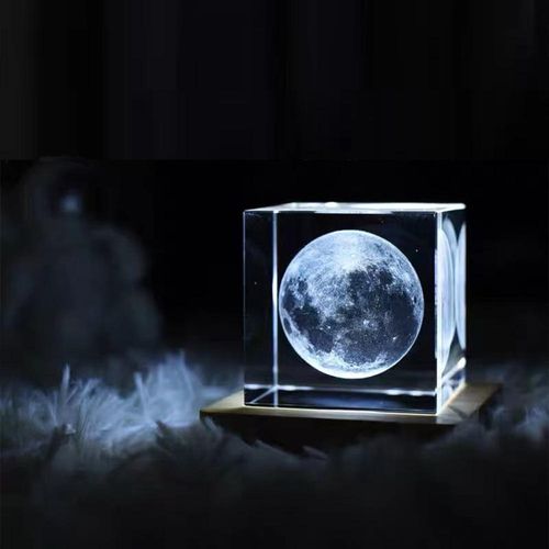 Creative Moon Model Decoration: 3D Structure, Crystal Cube, Soft Light, Inner Carving Craft, USB Charging Supported