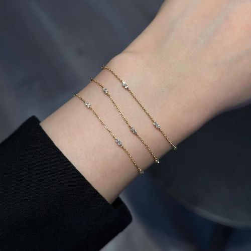 Fashion 18k Gold Plated 925 Sterling Silver Small Zircon Charms Chain Bracelet for Girls