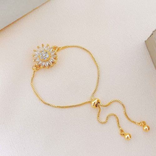Hot - sale Gold Sunflower Bracelet with Rotatable Flower Design, Moissanite Inlaid and Pure Copper Gold - Plated Process, Noble and Gorgeous, Versatile in Style, Personalized and Fashionable