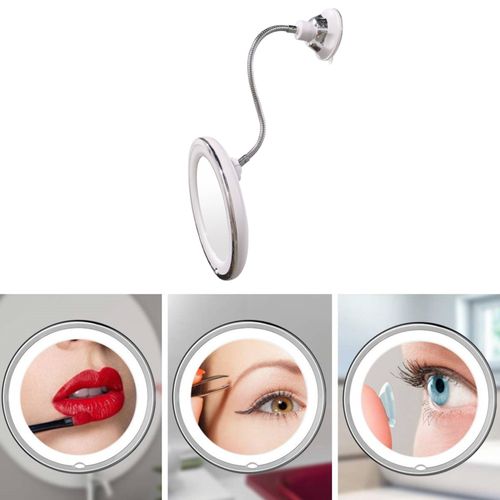 MFlexible Mirror LED light-filling suction cup makeup mirror 10 times magnification universal 360 degree folding mirror