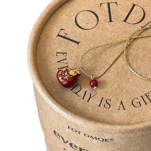 Best-selling Exquisite Red Pomegranate Pendant with 18K Gold Stainless Steel Chain - Women's Necklace, Vintage Style