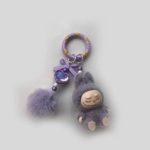Limited Sale: Mini Cartoon Labubu Flocked Trinkets - Can Serve As Keychains, Phone Pendants and Bag Charms, Available in Purple, Green, Pink, Yellow and Blue, Random Delivery