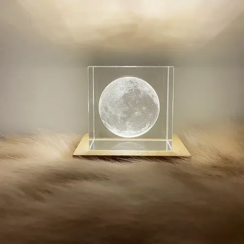 Creative Moon Model Decoration: 3D Structure, Crystal Cube, Soft Light, Inner Carving Craft, USB Charging Supported