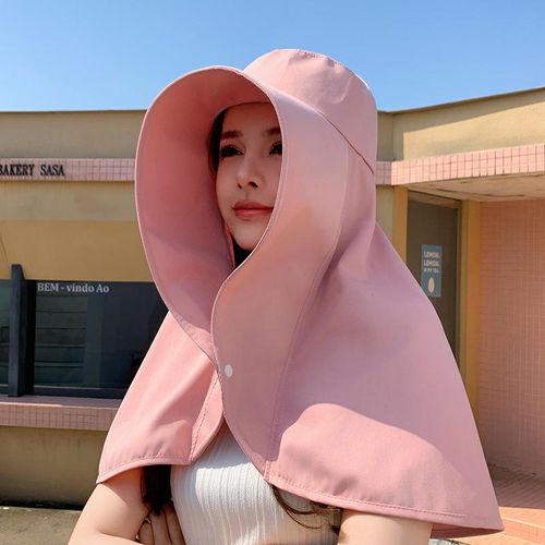 Large shawl sun protection Muslim hat, women's neck protection hat, wide brim shawl sun protection ponytail hat