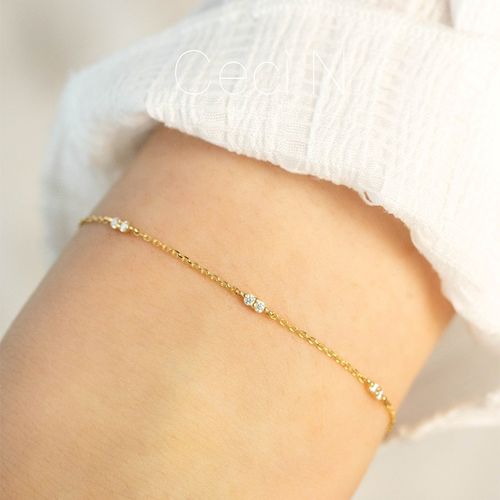 Fashion 18k Gold Plated 925 Sterling Silver Small Zircon Charms Chain Bracelet for Girls