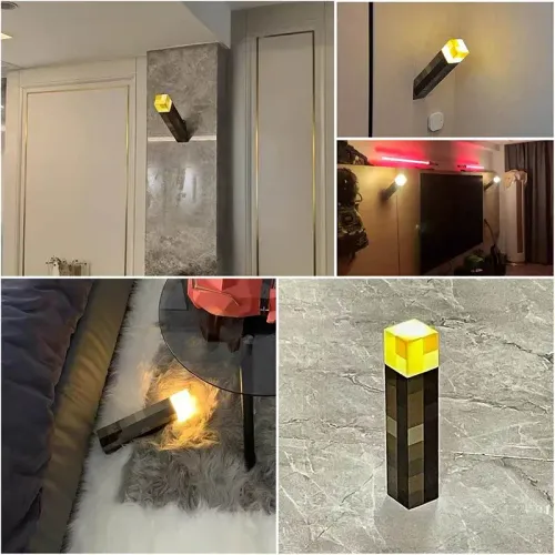 Bestselling Minecraft Themed Torch Light — Versatile Functions, Long-lasting Battery, 4 Light Colors, Touch Adjustment, Suitable as Wall Light, Desk Lamp & Flashlight, USB Rechargeable