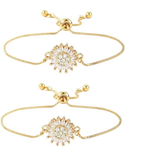 Hot - sale Gold Sunflower Bracelet with Rotatable Flower Design, Moissanite Inlaid and Pure Copper Gold - Plated Process, Noble and Gorgeous, Versatile in Style, Personalized and Fashionable
