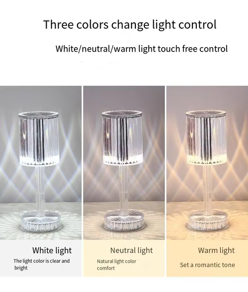 Hot-Selling Crystal Table Lamp — Creates a Romantic Ambiance, Soft Lighting, Touch Control, 3-Level Dimming, Rechargeable with USB Port