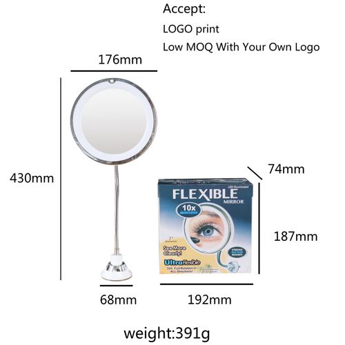 MFlexible Mirror LED light-filling suction cup makeup mirror 10 times magnification universal 360 degree folding mirror