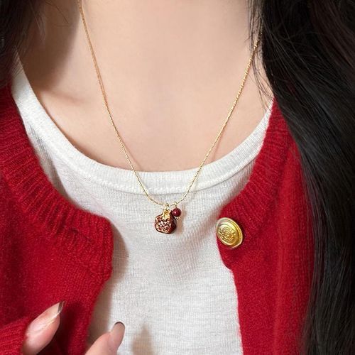 Best-selling Exquisite Red Pomegranate Pendant with 18K Gold Stainless Steel Chain - Women's Necklace, Vintage Style