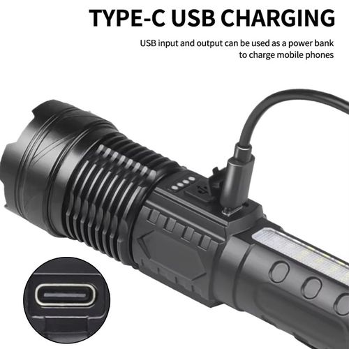 High - power flashlight, light - emitting diode (LED), zoom - focus, power display, handheld flashlight, for camping, rechargeable flashlight