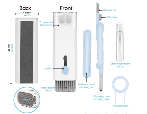 Seven-In-One New Keyboard Cleaning Set with for Bluetooth Headset Charging Box Iron Powder Dust Brush for Earphone Use