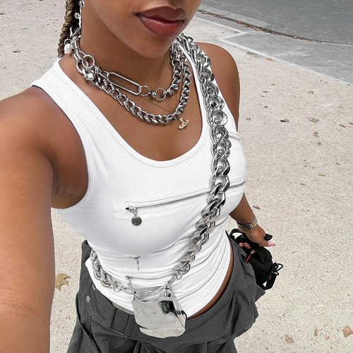 2025 Spring Boutique Trendy Cool Girls Zipper Designer Sleeveless Women's tank Tops