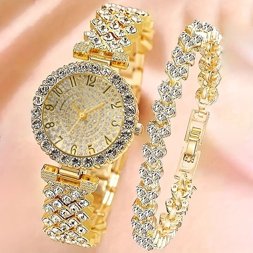 Watch bracelet gold chain set