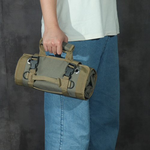 Portable multifunctional handheld vehicle-mounted wear-resistant roll-up canvas hardware repair tool storage bag