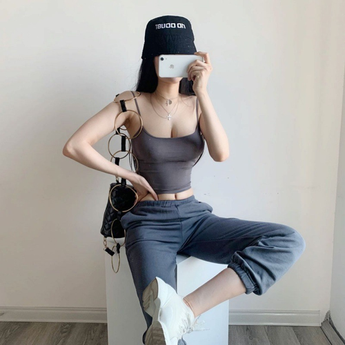 Underwear summer new European and American street shooting fashionable low-cut slim short color belly-exposing camisole vest autumn