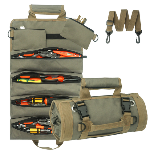 Portable multifunctional handheld vehicle-mounted wear-resistant roll-up canvas hardware repair tool storage bag