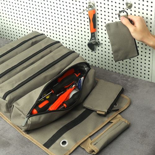 Portable multifunctional handheld vehicle-mounted wear-resistant roll-up canvas hardware repair tool storage bag