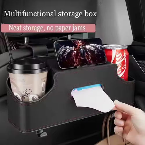 Upgraded Hanger Headrest Car Seat Back Cup Holder Storage Tissue Box With Hook Auto Backseat Organizer