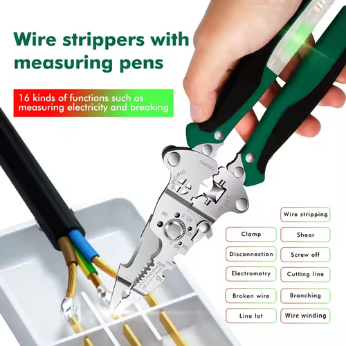 Multifunctional folding wire stripper