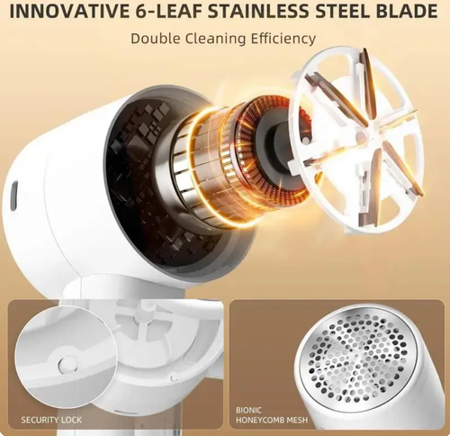 Dual-Use Portable Lint Remover, Rechargeable 1200mAh Lithium Battery, USB or Battery Powered, Low Noise Fabric Cleaner for Clothes, Sweaters, Coats, Beddin