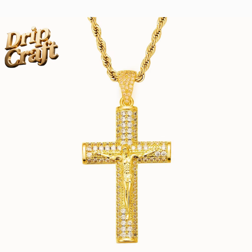 Religious Gift Hip Hop CZ Diamond Jesus Cross Necklace Iced Out Bling Cuban Link Chains Jesus Crucifix Pendant Necklace