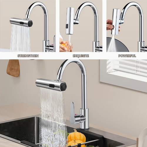 Modern Kitchen Faucet with 3-in-1 360° Rotating Waterfall, Water-Saving Aerator, 3 Flow Modes | Polished Finish, Pressure Boosting Extension, Splash-Proof Nozzle, RV Kitchen Faucet, Kitchen Sink Faucet