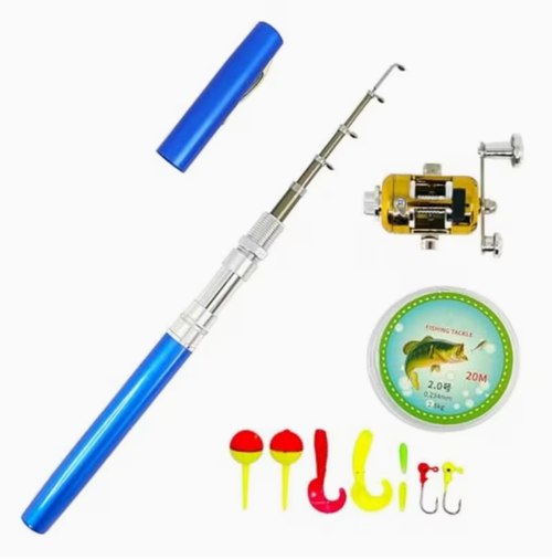 1pc Fountain Pen Fishing Rod (Rod + Reel + Line + Bait) Mini Portable Fishing Rod Set