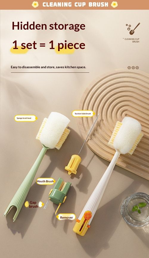 Multi-function Five-in-one PP Long Handle Cup & Thermos Bottle Cleaning Brush-360-degree No Dead Angle Household Use