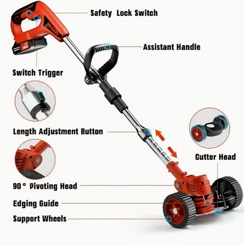 A Set Of Portable Cordless Lawn Mower, Retractable Electric Lawn Mower, Equipped with  Lithium-ion Batteries, 3 Types Of Blades, Flexible Adjustment, Efficient Cutting, Suitable for Yard, Park Mowing, Lawn Weeding, Etc.