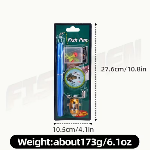 1pc Fountain Pen Fishing Rod (Rod + Reel + Line + Bait) Mini Portable Fishing Rod Set