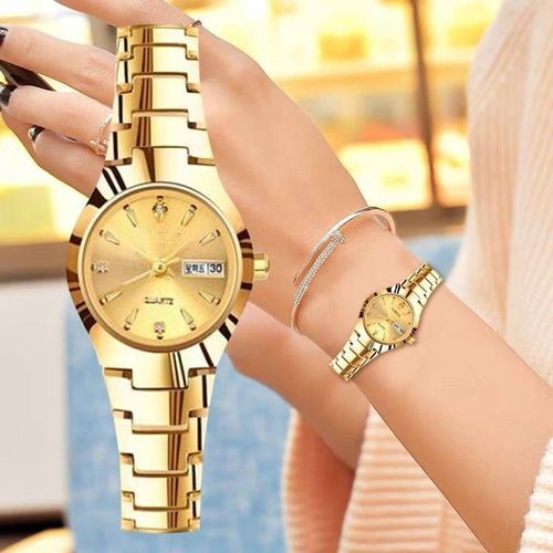 Fashionable and Trendy No Waterproof Night Light Quartz Watch Simple Steel Strip with Calendar Glass Dial Display Pointer
