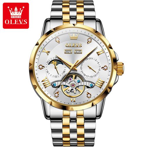 OLEVS  watch for men  Automatic mechanical watch luxury watch Business Men's Clock skeleton stainless steel waterproof wrist watch Tourbillon Steel band men's fashion hollowing watches