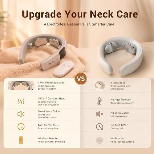 Electric Neck Massager with Remote Control, Portable Cervical Massage Device for Neck Pain Relief