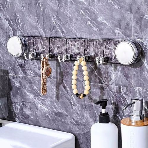Suction Cup Wall Hook Rack, No‑Drill Removable Multi‑Hook Hanger for Bathroom Kitchen