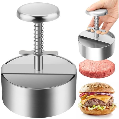Stainless Steel Adjustable Burger Press, Manual Spring‑Loaded Hamburger Patty Maker