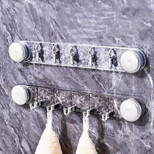 Suction Cup Wall Hook Rack, No‑Drill Removable Multi‑Hook Hanger for Bathroom Kitchen