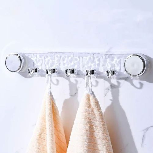 Suction Cup Wall Hook Rack, No‑Drill Removable Multi‑Hook Hanger for Bathroom Kitchen