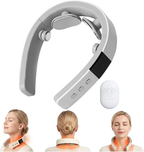Electric Neck Massager with Remote Control, Portable Cervical Massage Device for Neck Pain Relief