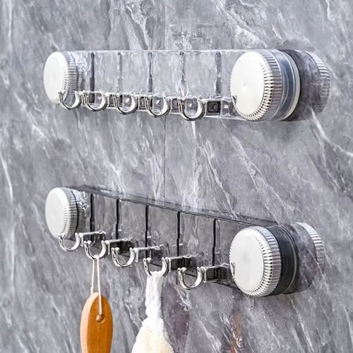 Suction Cup Wall Hook Rack, No‑Drill Removable Multi‑Hook Hanger for Bathroom Kitchen
