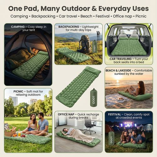Self‑Inflating Camping Air Mattress, Portable Inflatable Sleeping Pad with Pillow for Outdoor Hiking Tent