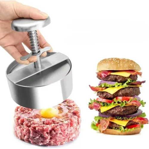 Stainless Steel Adjustable Burger Press, Manual Spring‑Loaded Hamburger Patty Maker