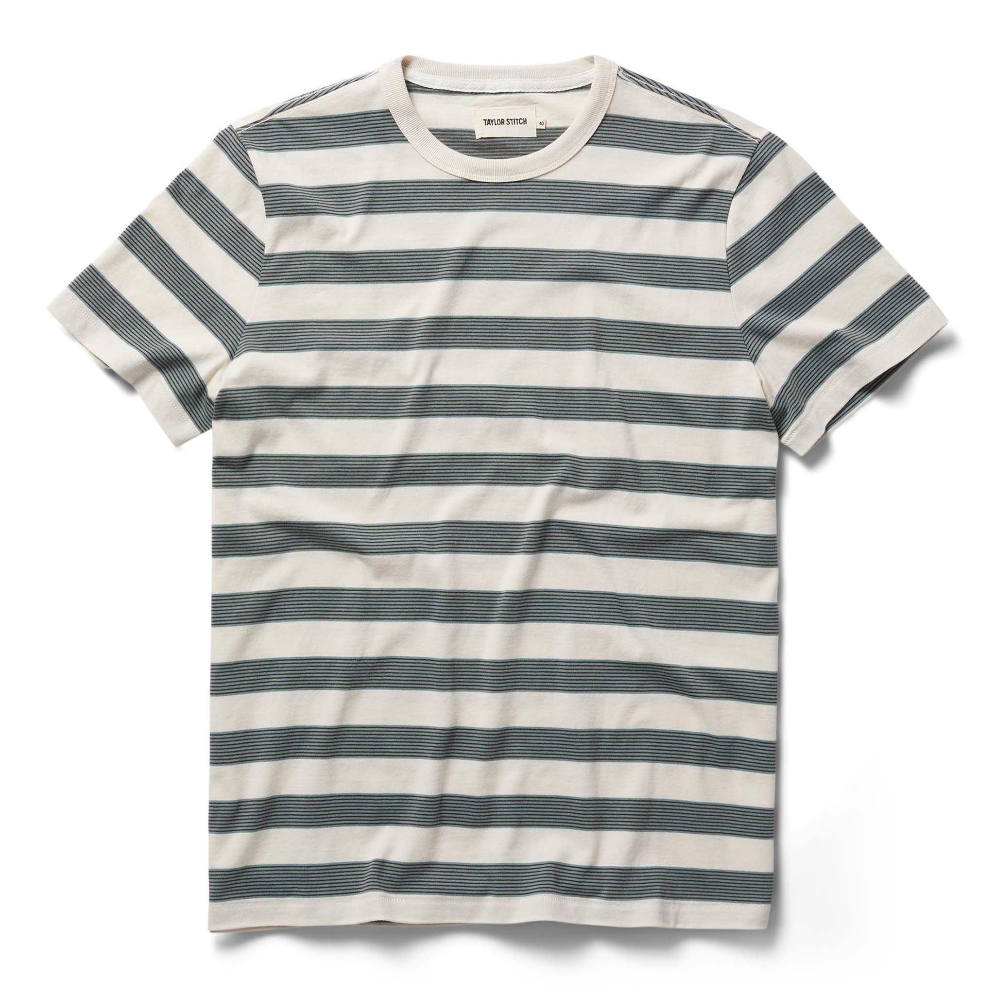 Uasow Organic Cotton Tee in Natural and Ocean Stripe