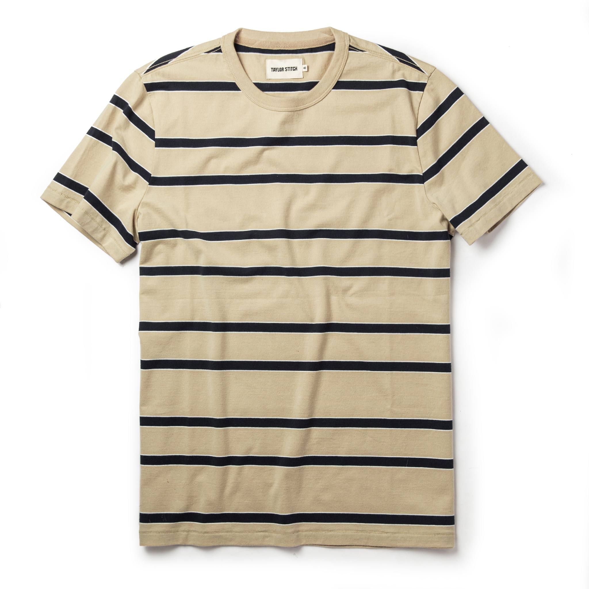 Uasow Organic Cotton Tee in Khaki Stripe