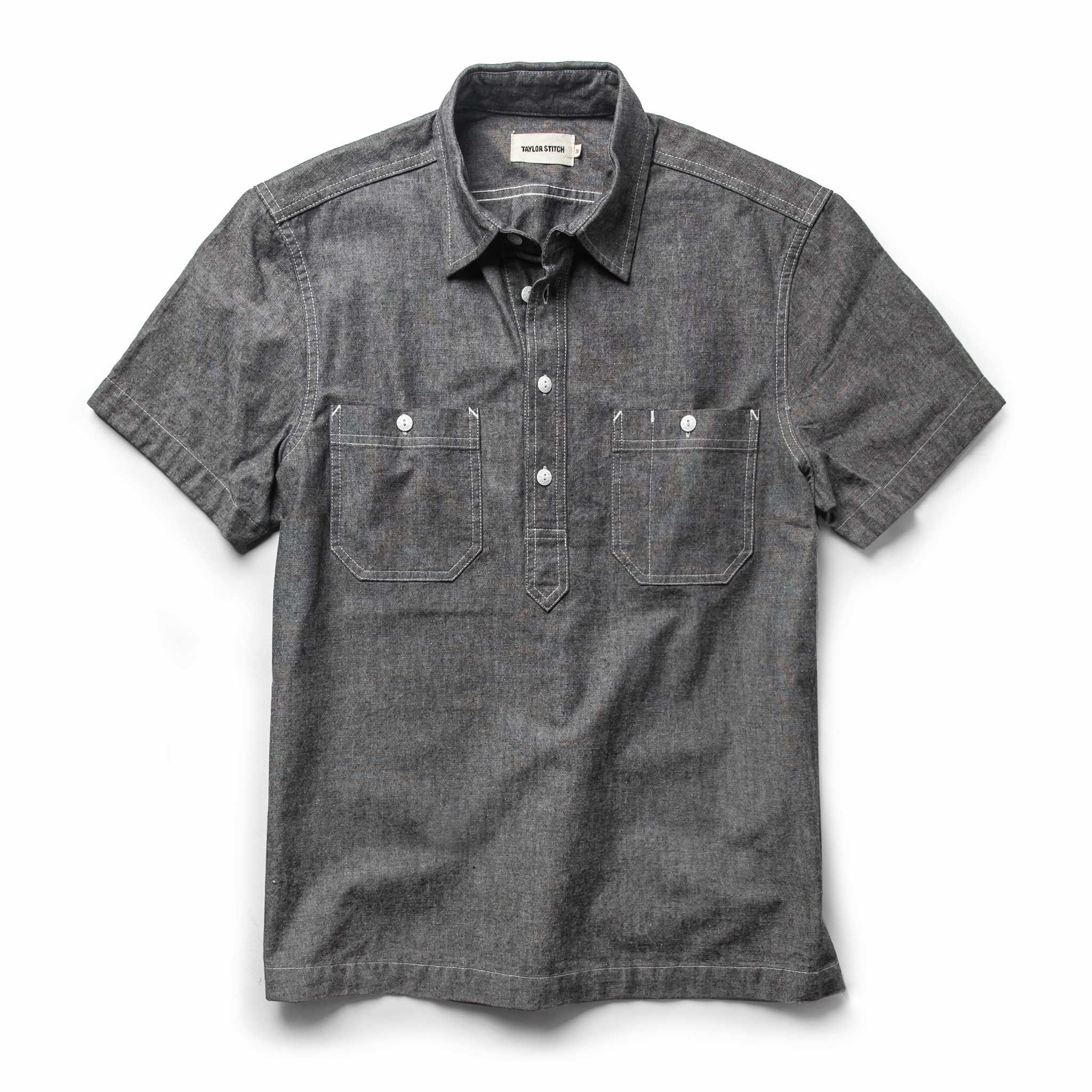 Uasow Short Sleeve Popover in Charcoal Chambray