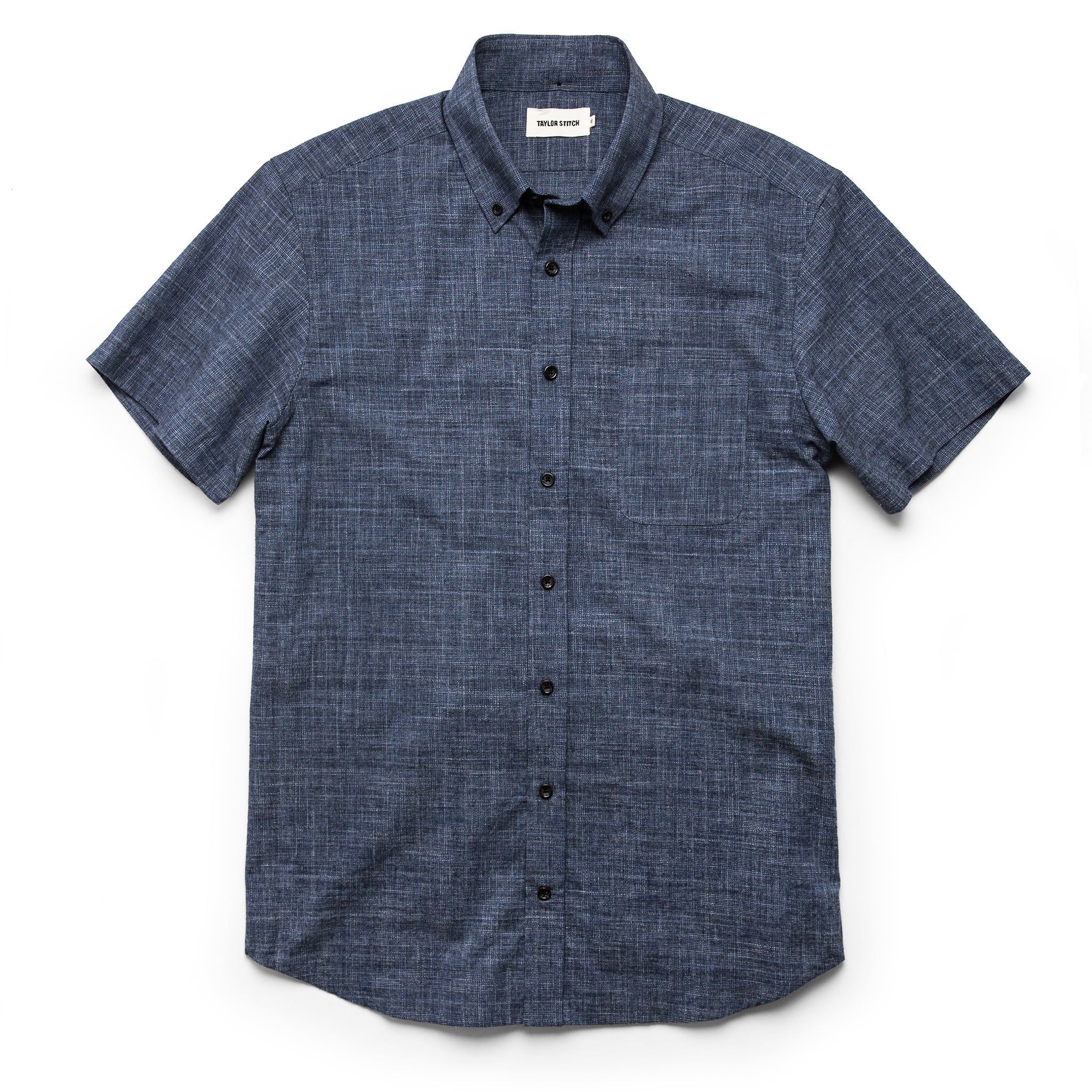 Uasow Short Sleeve Jack in Navy Slub Glen Plaid